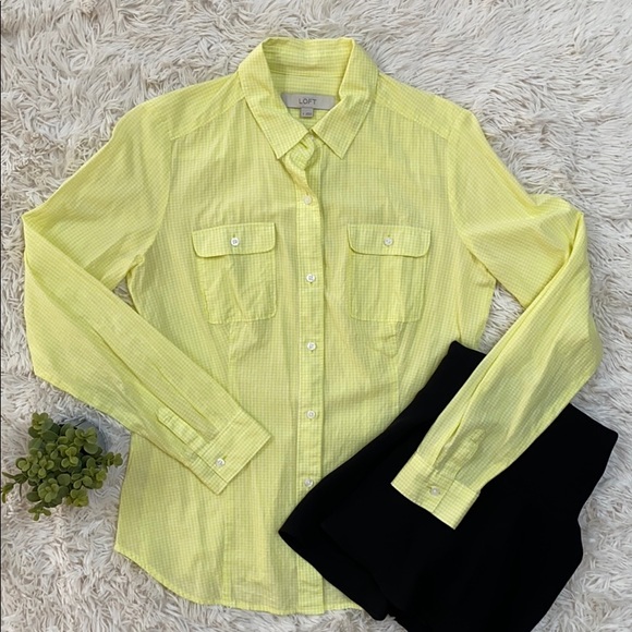 Loft Button Down Mini Check Shirt ๐ Yellow & White - Picture 4 of 8
